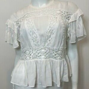 IRO White Lace Peplum Blouse
